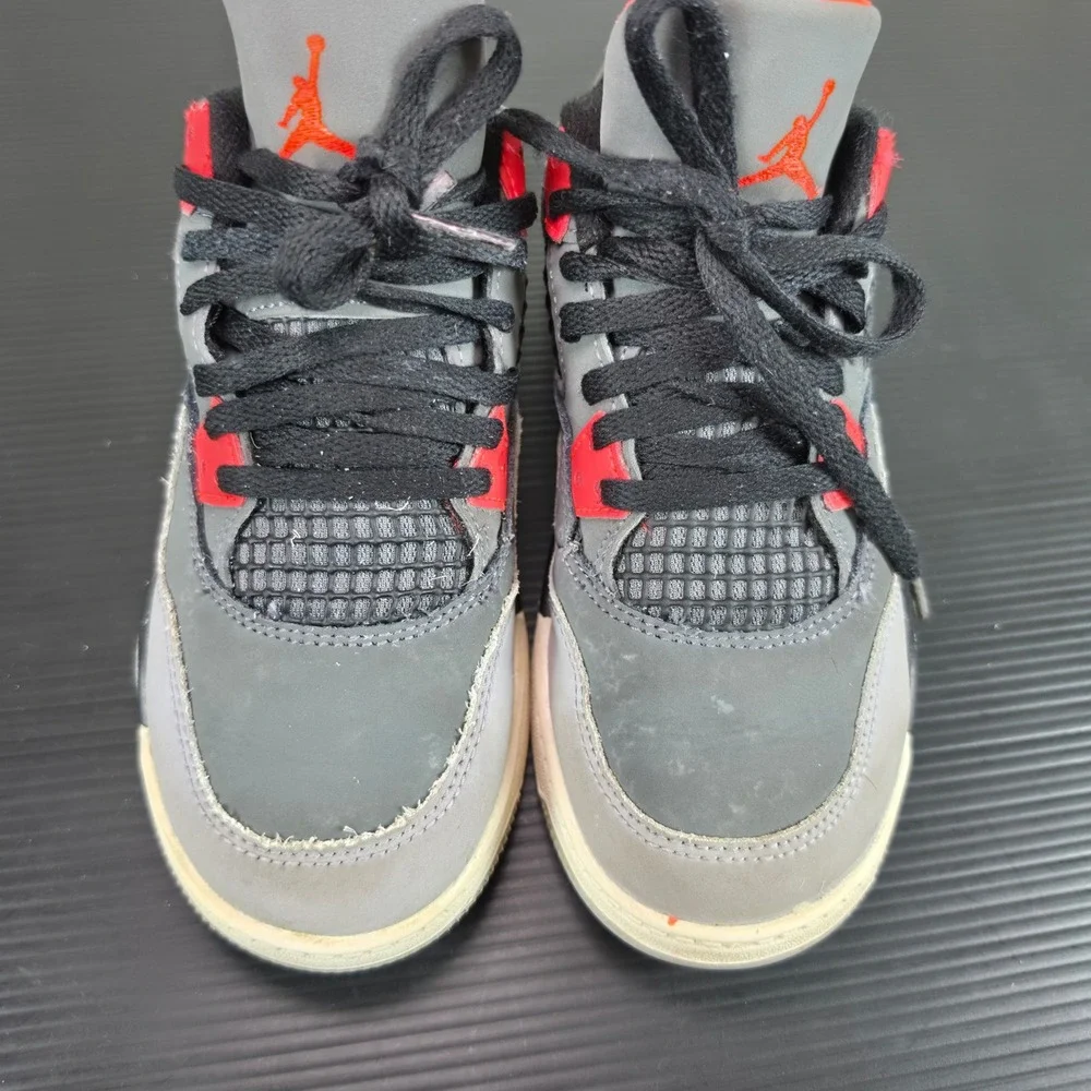 Jordan 4 Retro Infrared Dark Grey Black Sneakers BQ7669-061 Kids Size 1Y